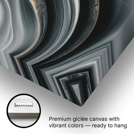Elegant Ripples Black and Grey Abstract - Canvas Wall Art - Gallery Wrap Corner