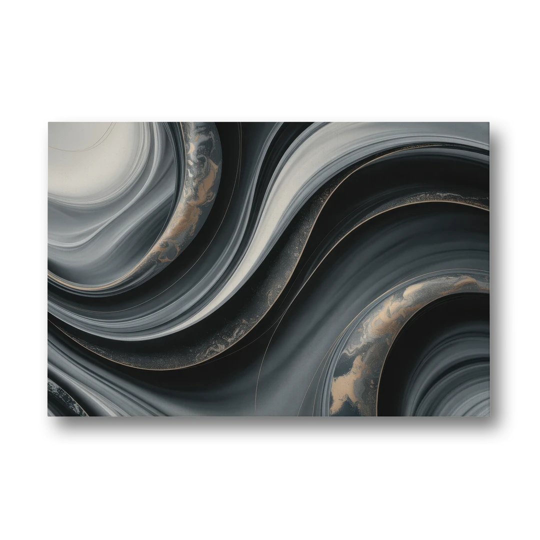 Elegant Ripples Black and Grey Abstract - Canvas Wall Art - Front