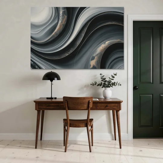 Elegant Ripples Black and Grey Abstract - Canvas Wall Art - Office - 60x40