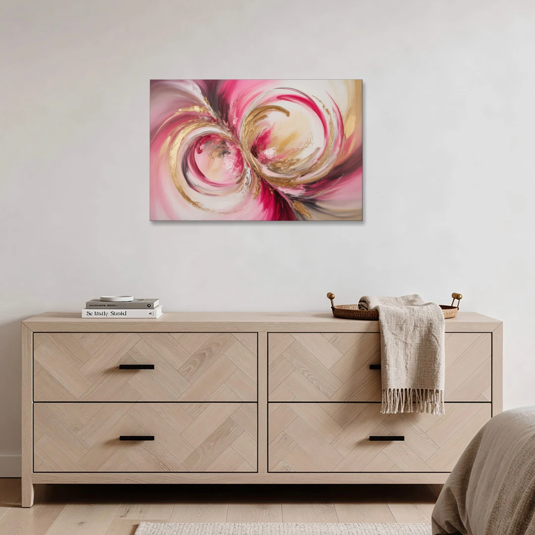 Elegant Swirl Pink and Gold Abstract - Canvas Wall Art - Coffee Table - 36x24