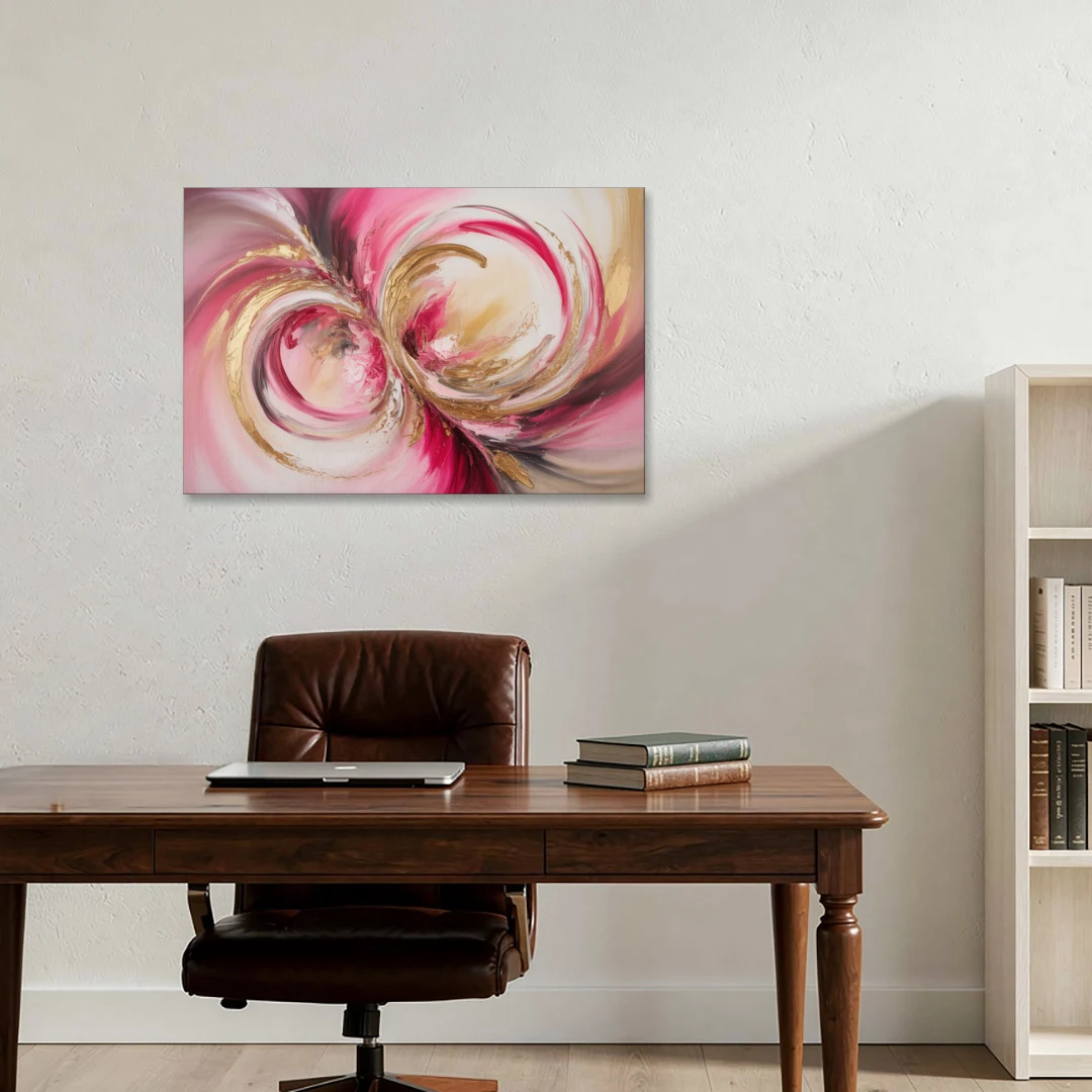 Elegant Swirl Pink and Gold Abstract - Canvas Wall Art - Office - 36x24