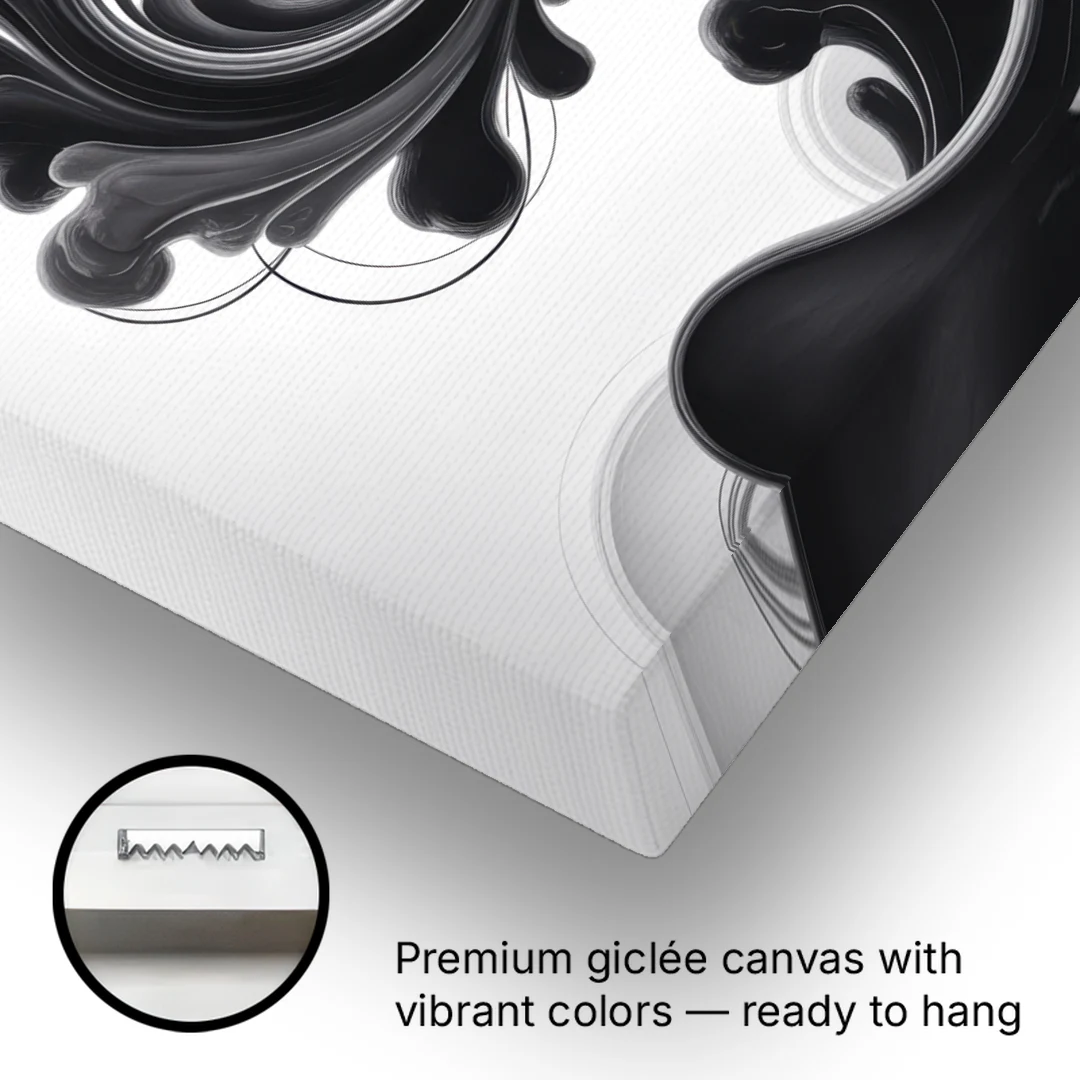 Elegant Swirls Black and White Abstract - Canvas Wall Art - Gallery Wrap Corner