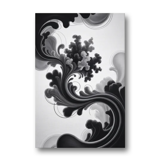 Elegant Swirls Black and White Abstract - Canvas Wall Art - Front