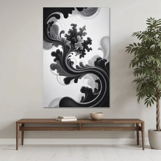 Elegant Swirls Black and White Abstract - Canvas Wall Art - Coffee Table - 40x60