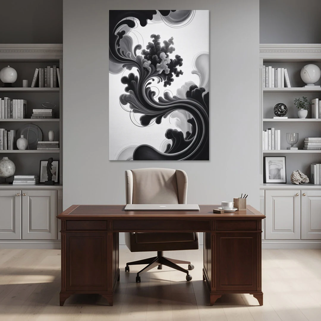 Elegant Swirls Black and White Abstract - Canvas Wall Art - Office - 40x60