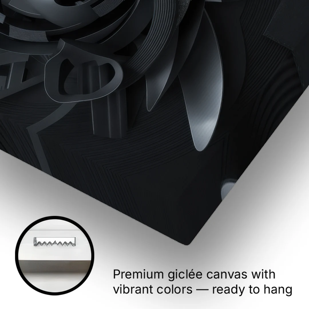 Elegant Vortex Swirl Black Abstract - Canvas Wall Art - Gallery Wrap Corner