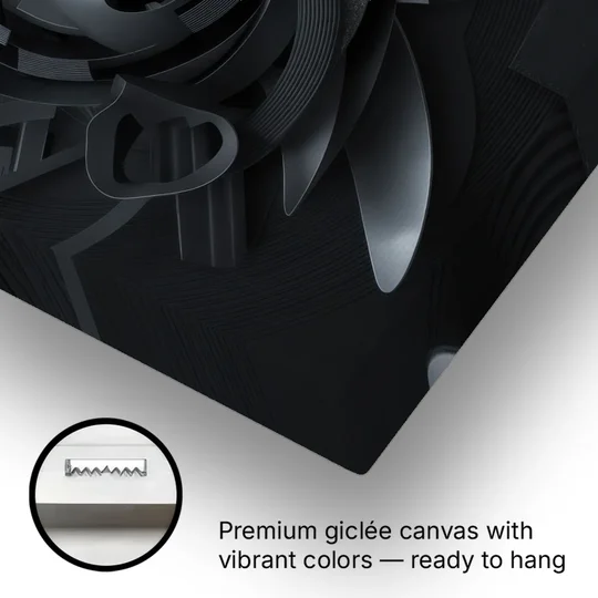 Elegant Vortex Swirl Black Abstract - Canvas Wall Art - Gallery Wrap Corner