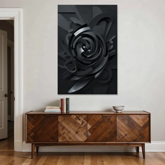Elegant Vortex Swirl Black Abstract - Canvas Wall Art - Coffee Table - 40x60
