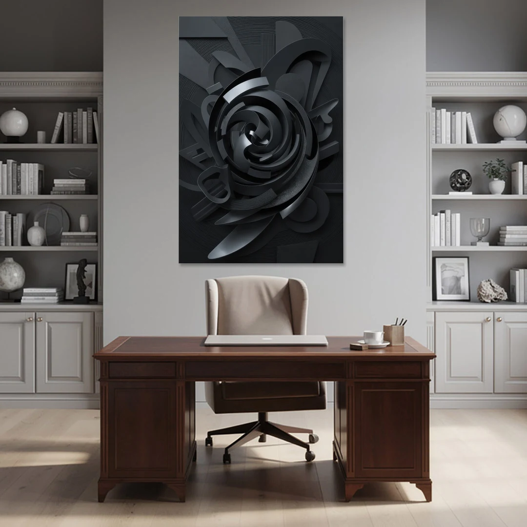 Elegant Vortex Swirl Black Abstract - Canvas Wall Art - Office - 40x60
