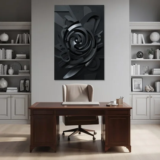 Elegant Vortex Swirl Black Abstract - Canvas Wall Art - Office - 40x60
