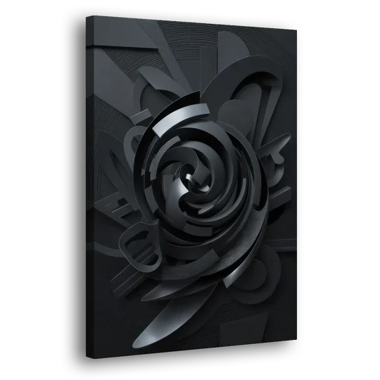 Elegant Vortex Swirl Black Abstract - Canvas Wall Art - Side