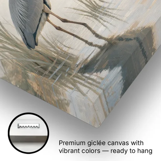 Elegant Wall Art of a Grey Heron at Dawn - Canvas Wall Art - Gallery Wrap Corner