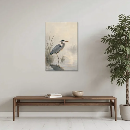 Elegant Wall Art of a Grey Heron at Dawn - Canvas Wall Art - Coffee Table - 24x36