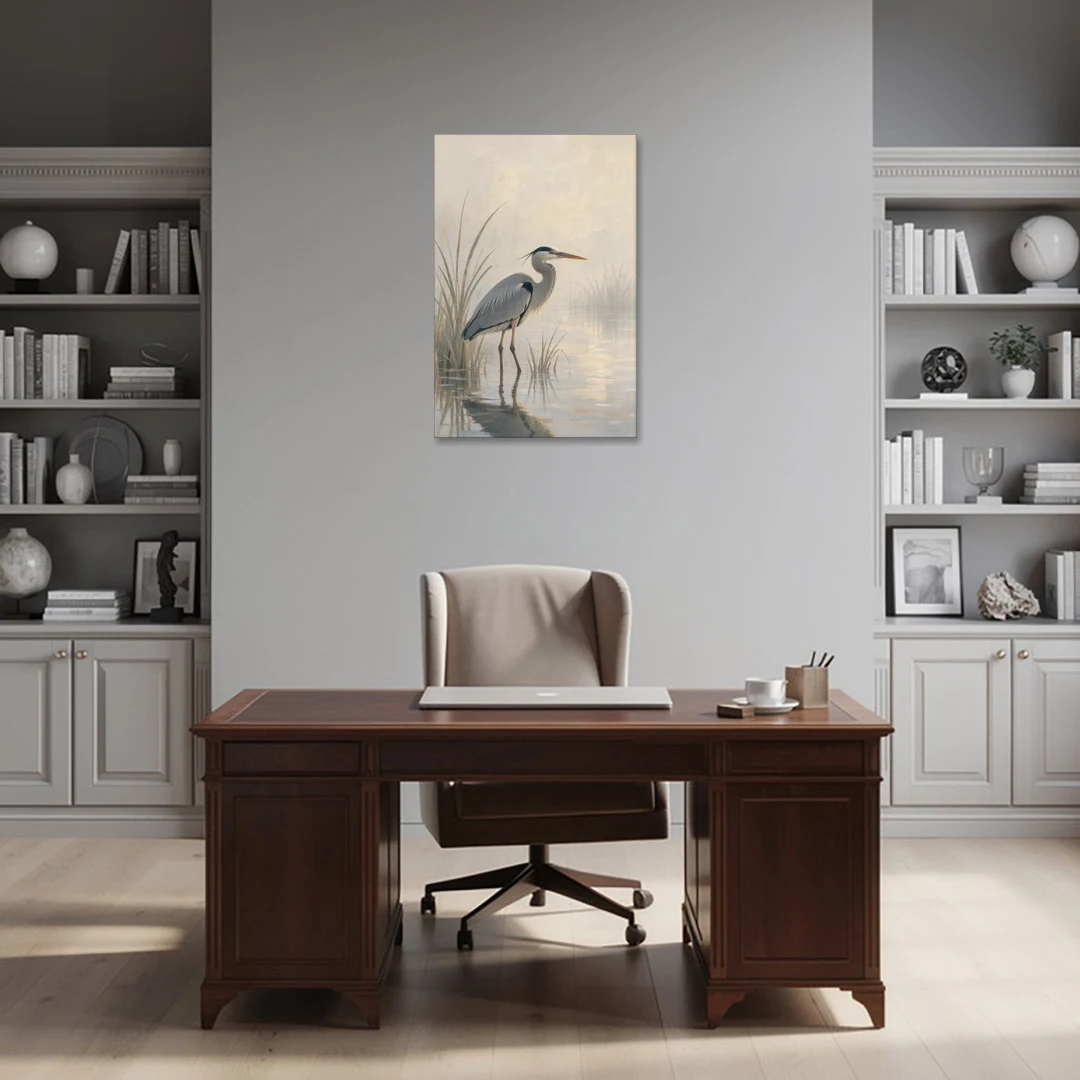 Elegant Wall Art of a Grey Heron at Dawn - Canvas Wall Art - Office - 24x36