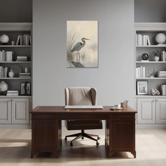 Elegant Wall Art of a Grey Heron at Dawn - Canvas Wall Art - Office - 24x36