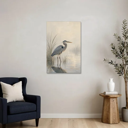 Elegant Wall Art of a Grey Heron at Dawn - Canvas Wall Art - Sofa - 24x36