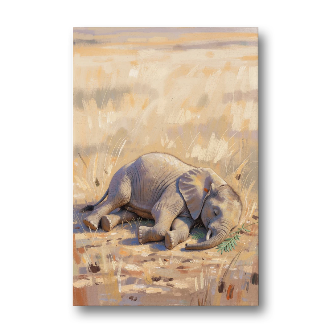 Elephant Calf Asleep on Its Side - Canvas Wall Art - Front