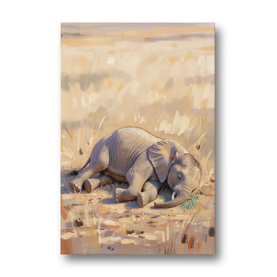 Elephant Calf Asleep on Its Side - Canvas Wall Art - Front