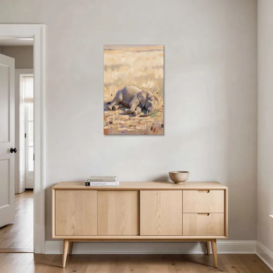 Elephant Calf Asleep on Its Side - Canvas Wall Art - Coffee Table - 24x36