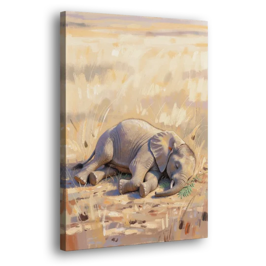 Elephant Calf Asleep on Its Side - Canvas Wall Art - Side