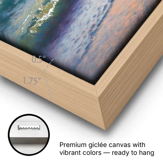 Elli Beach Sunset - Oak Framed Canvas Wall Art - Gallery Wrap Corner