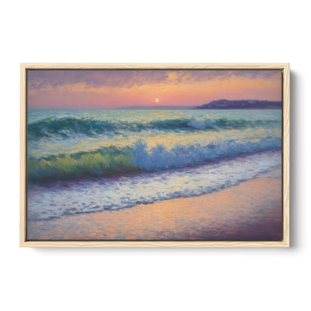Elli Beach Sunset - Oak Framed Canvas Wall Art - Front