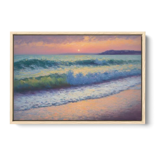 Elli Beach Sunset - Oak Framed Canvas Wall Art - Front