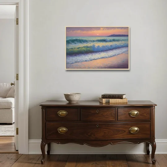 Elli Beach Sunset - Oak Framed Canvas Wall Art - Coffee Table - 36x24