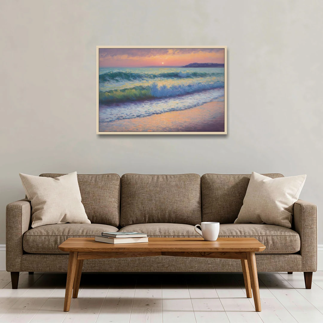 Elli Beach Sunset - Oak Framed Canvas Wall Art - Sofa - 36x24
