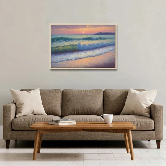 Elli Beach Sunset - Oak Framed Canvas Wall Art - Sofa - 36x24
