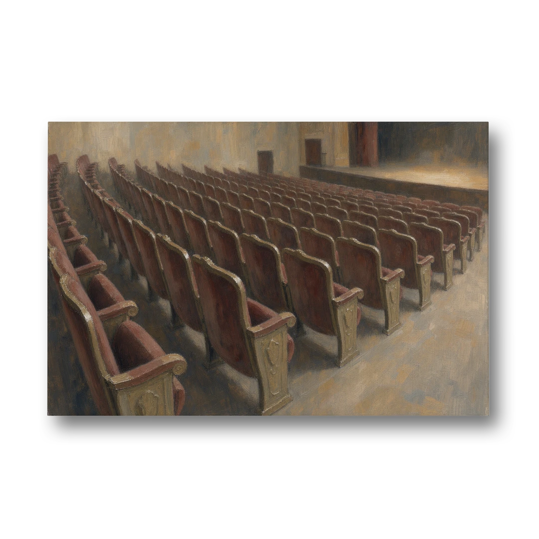 Empty Red Velvet Theater Seats in Soft Haze - Canvas Wall Art - Front