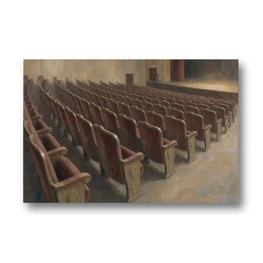 Empty Red Velvet Theater Seats in Soft Haze - Canvas Wall Art - Front