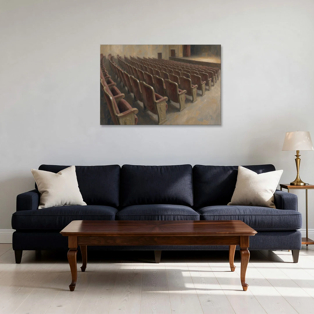Empty Red Velvet Theater Seats in Soft Haze - Canvas Wall Art - Sofa - 36x24