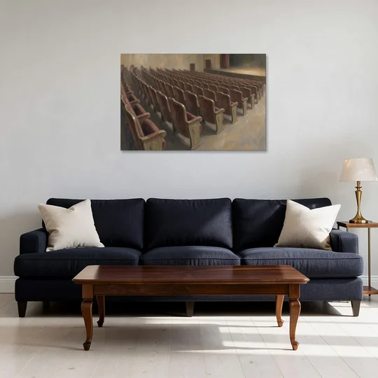 Empty Red Velvet Theater Seats in Soft Haze - Canvas Wall Art - Sofa - 36x24