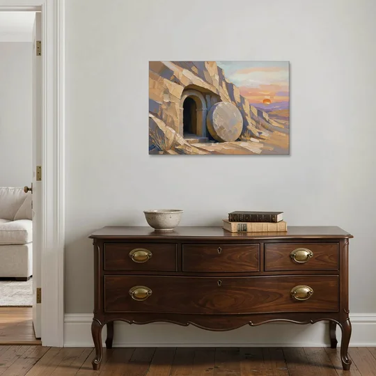Empty Tomb Painting with Stone Rolled Away - Canvas Wall Art - Coffee Table - 36x24