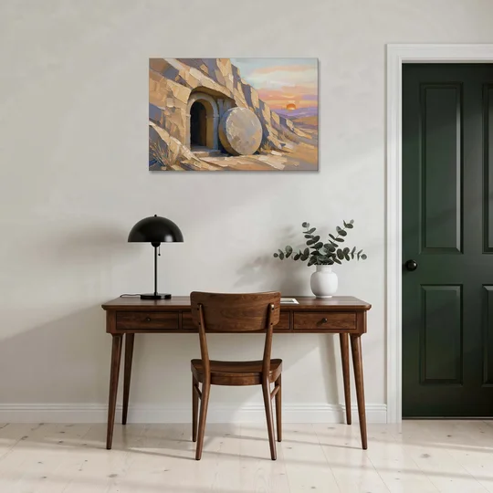 Empty Tomb Painting with Stone Rolled Away - Canvas Wall Art - Office - 36x24