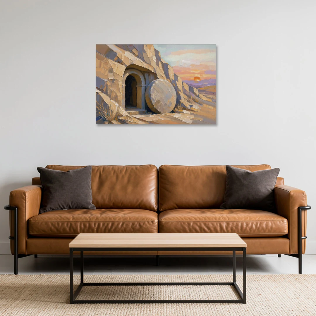 Empty Tomb Painting with Stone Rolled Away - Canvas Wall Art - Sofa - 36x24