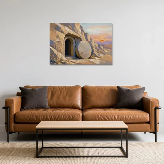 Empty Tomb Painting with Stone Rolled Away - Canvas Wall Art - Sofa - 36x24
