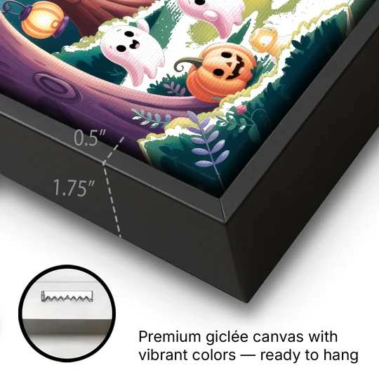 Enchanted Forest Cute Halloween - Black Framed Canvas Wall Art - Gallery Wrap Corner