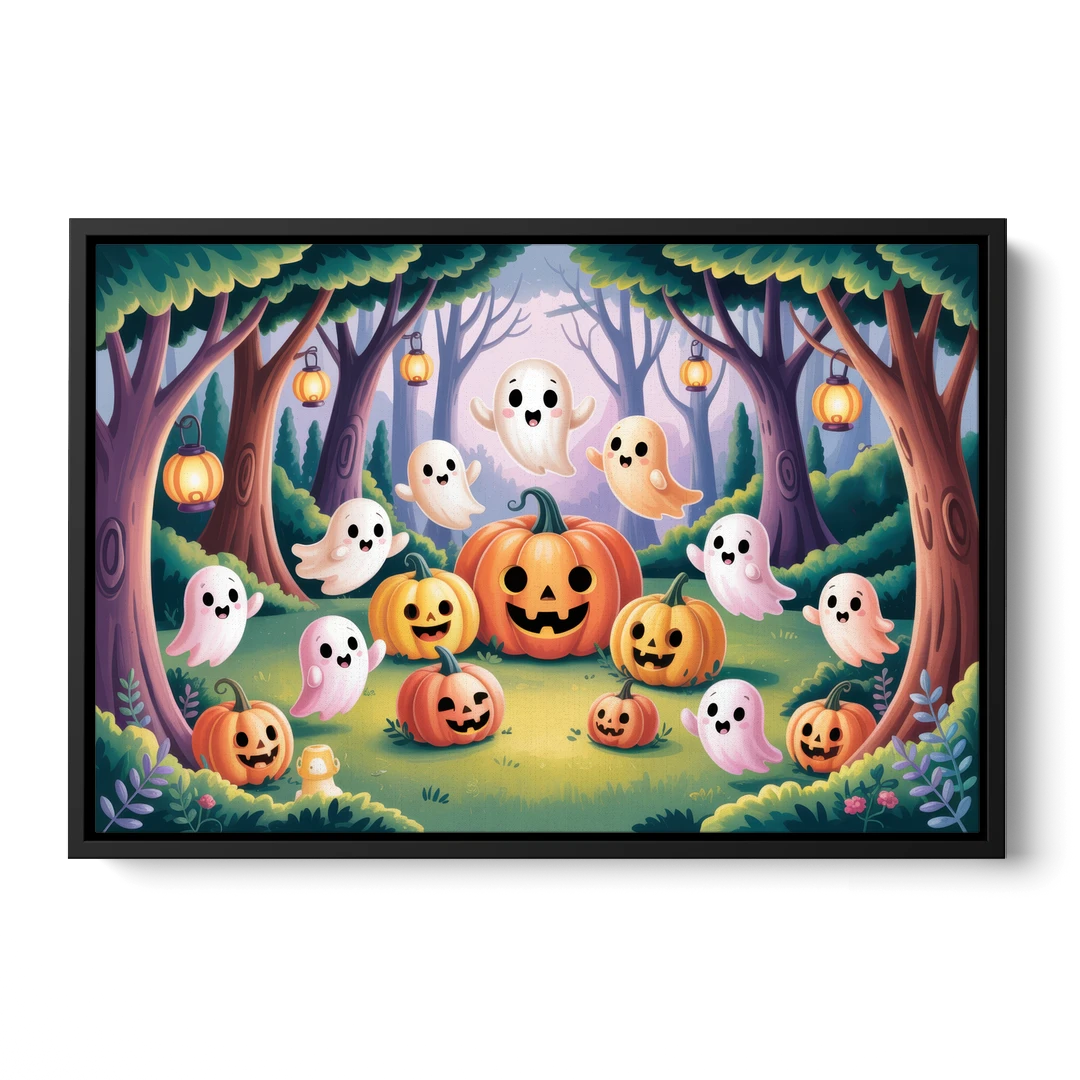Enchanted Forest Cute Halloween - Black Framed Canvas Wall Art - Front