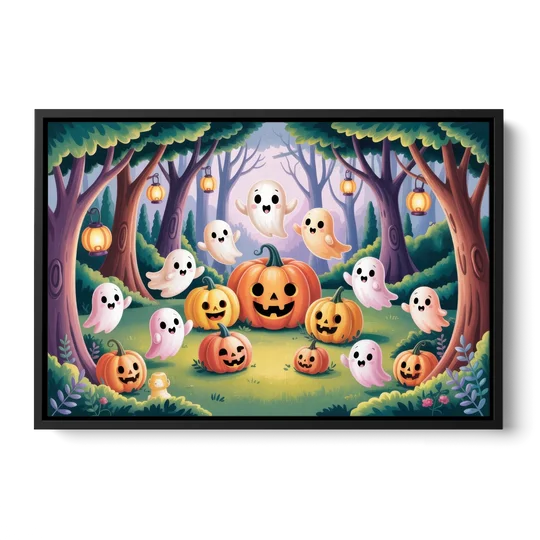 Enchanted Forest Cute Halloween - Black Framed Canvas Wall Art - Front