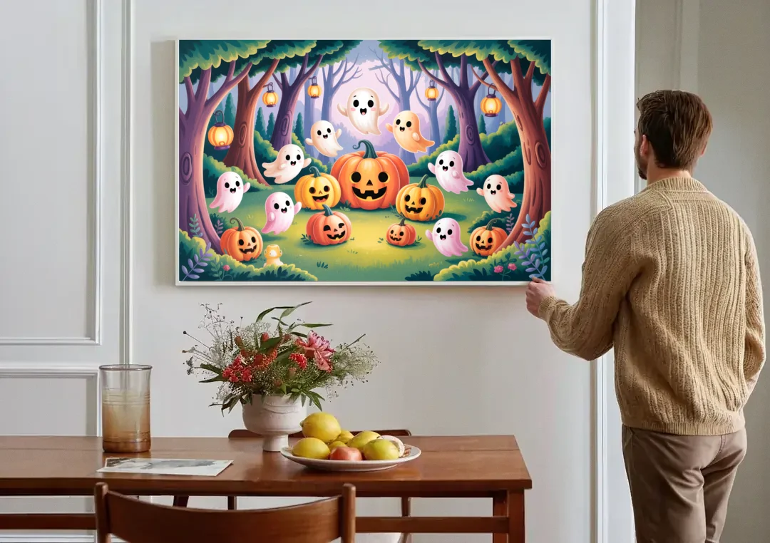 Enchanted Forest Cute Halloween canvas wall art above a dining table