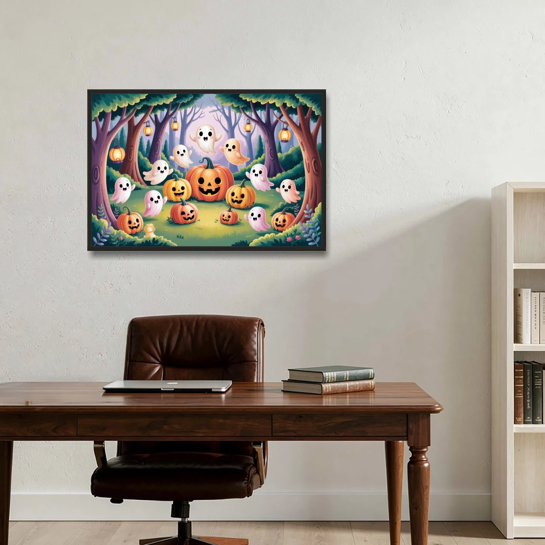 Enchanted Forest Cute Halloween - Black Framed Canvas Wall Art - Office - 36x24