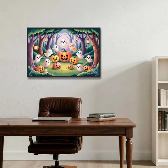Enchanted Forest Cute Halloween - Black Framed Canvas Wall Art - Office - 36x24