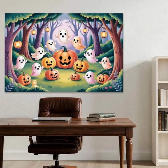Enchanted Forest Cute Halloween - Canvas Wall Art - Office - 60x40