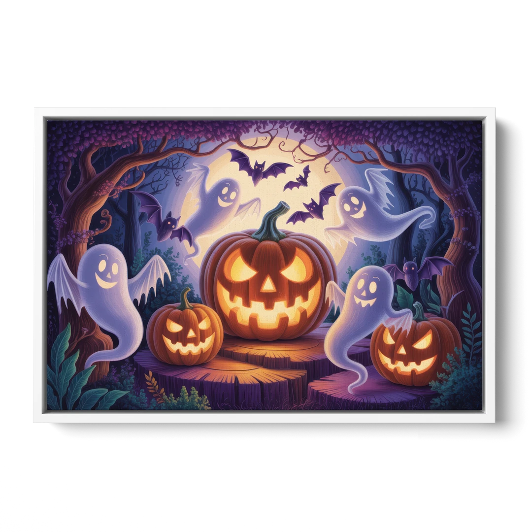 Enchanted Forest Halloween Scene - White Framed Canvas Wall Art - Front
