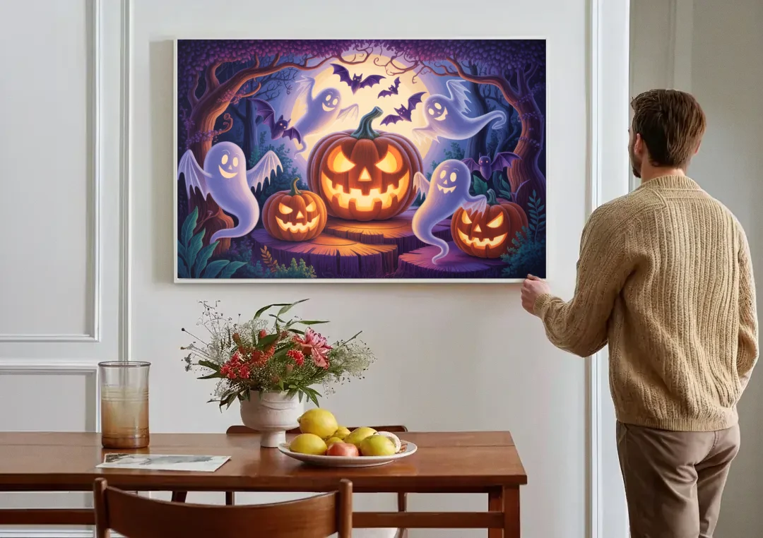 Enchanted Forest Halloween Scene canvas wall art above a dining table