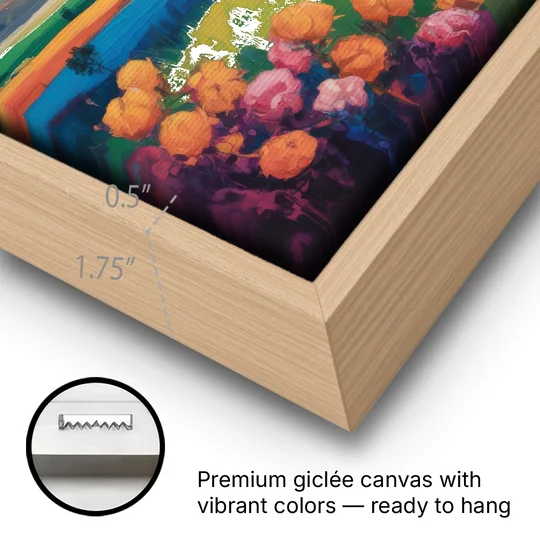 Enchanted Highland Cow Glass Look - Oak Framed Canvas Wall Art - Gallery Wrap Corner