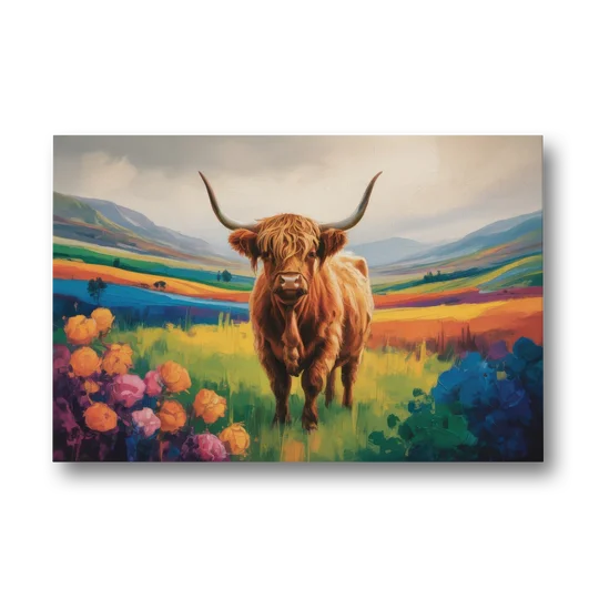 Enchanted Highland Cow Glass Look - Canvas Wall Art - Front