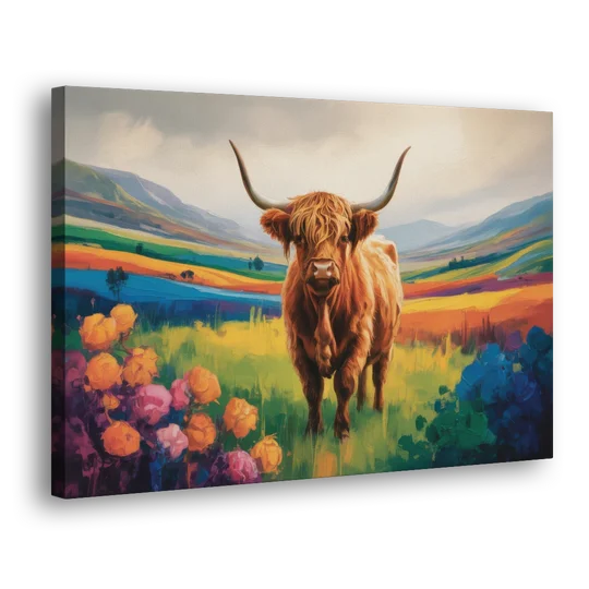 Enchanted Highland Cow Glass Look - Canvas Wall Art - Side